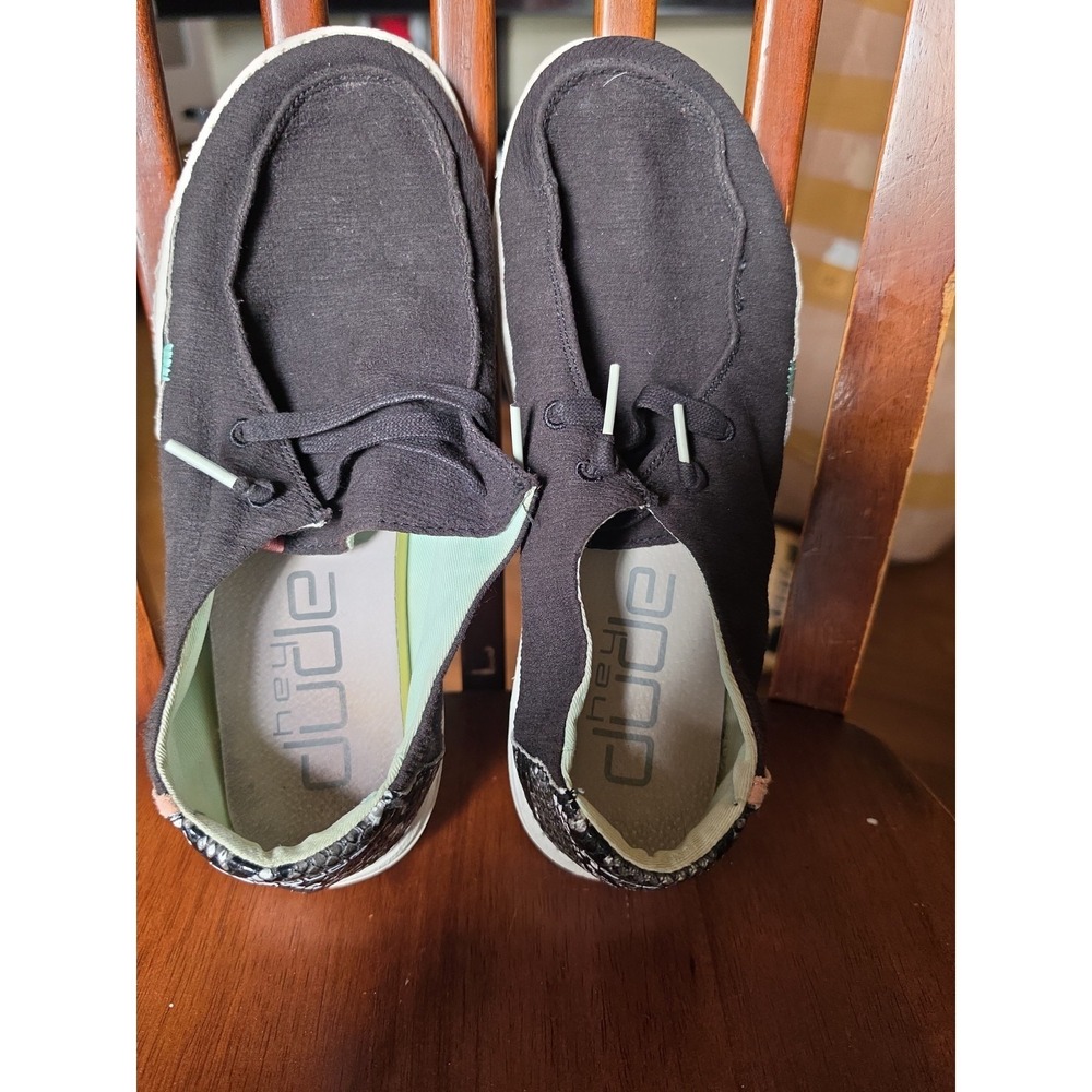 Hey Dude Wendy Black Odyssey Canvas Slip On Loafers Women's Sz 8โ Shoes